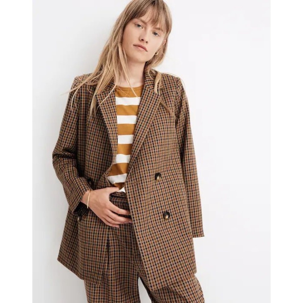 Madewell Caldwell Double Breasted Blazer Desert Check Dark Academia Womens Large